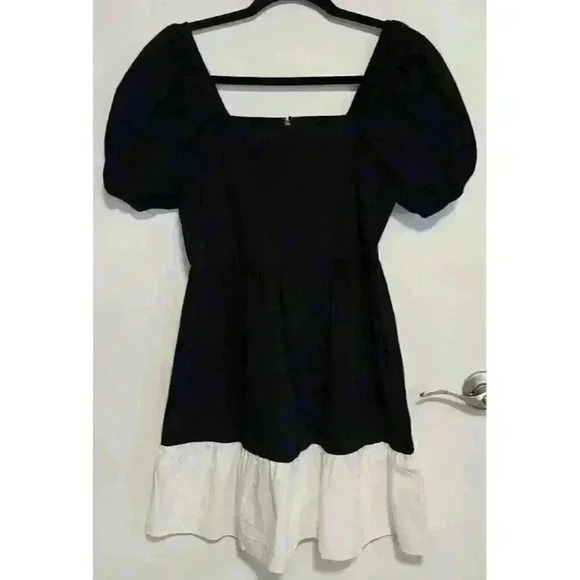 Very J Party Dress Black with White Ruffle‎ Puff Sleeves, Size S - Picture 2 of 10